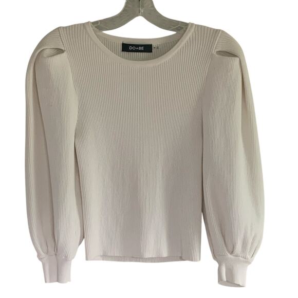 Do + Be White Long Sleeve Stretch Knit Top Size Medium - Picture 1 of 7